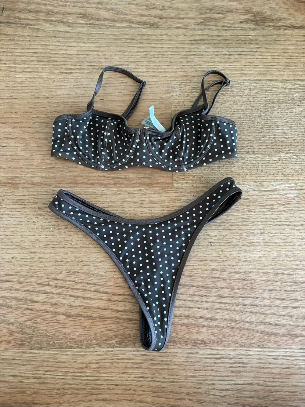 Frankie's Bikinis Brown with White Polka Dot Bikini - Picture 1 of 4